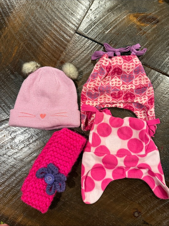 Other - Kids Pink Winter Hat and Earwarmer Set - Heart & Pom Details